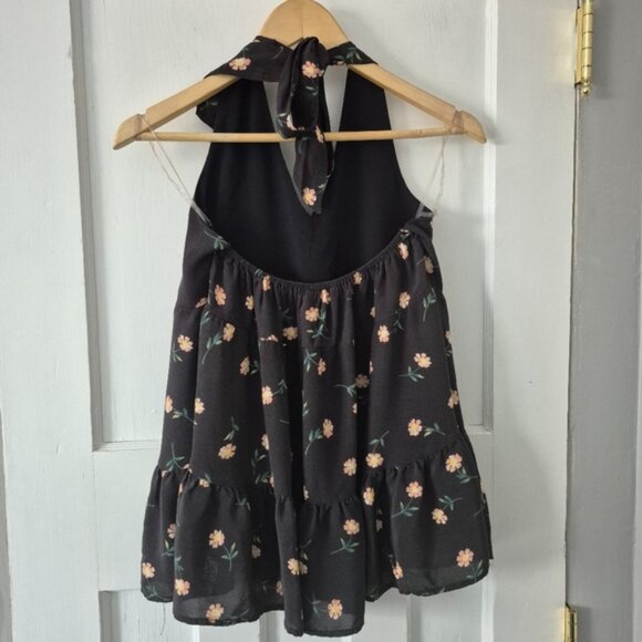 American Eagle Floral Deep V Neck Halter Top Black Sz S - Picture 4 of 8